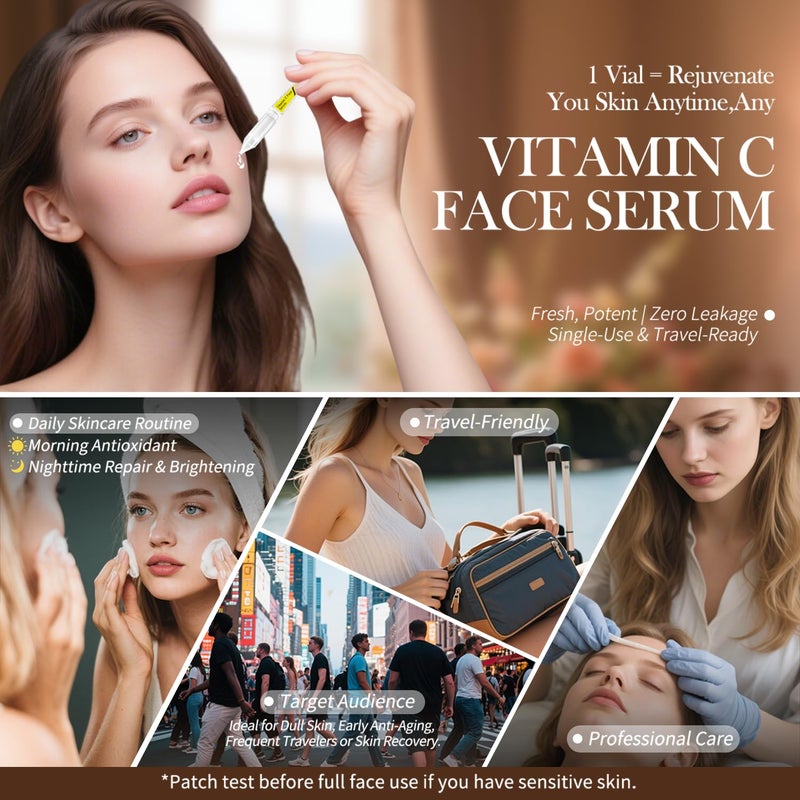BACHERI Vitamin C Face Serum with Glutathione, 4D Hyaluronic Acid & Aloe Vera â€“ Lightweight Brightening & Hydrating Ampoule for Daily Skincare, Dark Spots, Sensitive Skin Friendly - (1.0 ml)*30 Vials - Image 2