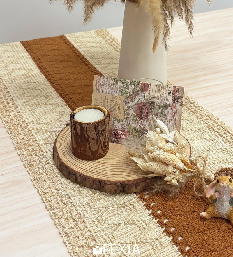 FEXIA Boho Table Runner 72 Inches Long Thanksgiving Decor Macrame Table Runner Farmhouse Style with Tassels for Party Bohemian Rustic Wedding Bridal Shower Dining Decor Middle Brown (12x72 Inches) - Image 4