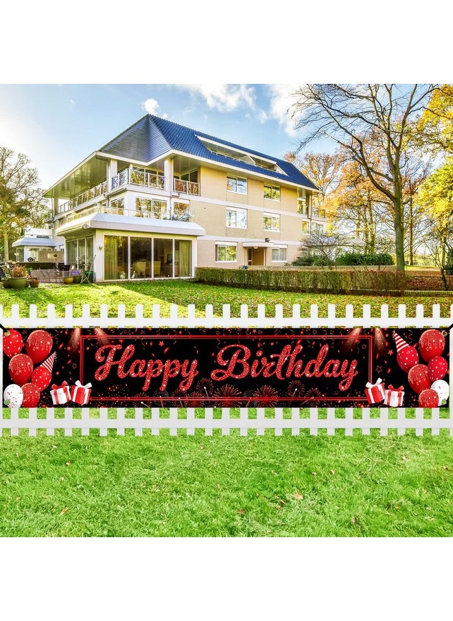 KATCHON Red And Black Happy Birthday Yard Banner Xtralarge 120X20 Inch ; Happy Birthday Yard Signs ; Red And Black Party Decorations ; Red And Black Birthday Banner For Happy Birthday Decorations  - Image 1