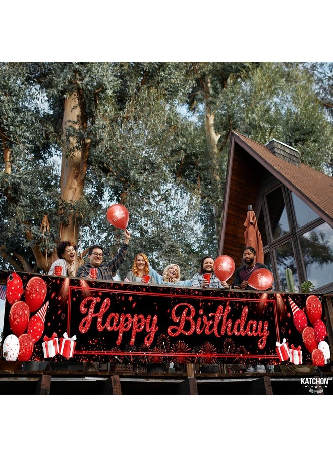 KATCHON Red And Black Happy Birthday Yard Banner Xtralarge 120X20 Inch ; Happy Birthday Yard Signs ; Red And Black Party Decorations ; Red And Black Birthday Banner For Happy Birthday Decorations  - Image 3