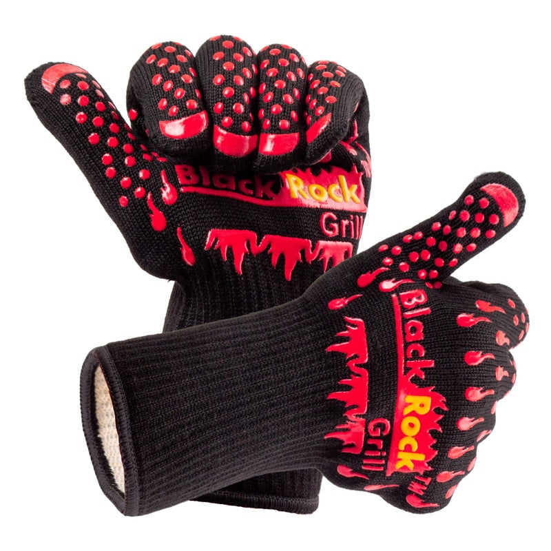 Black Rock Grill Black Rock Grill Fire  Heat Resistant Cooking Gloves 923F 30cm Silicone Safety Oven Mitts with Fingers Gloves for Grilling BBQ Fireplace Lava Stones EN407EN388 EN ISO 21420 Certified Large