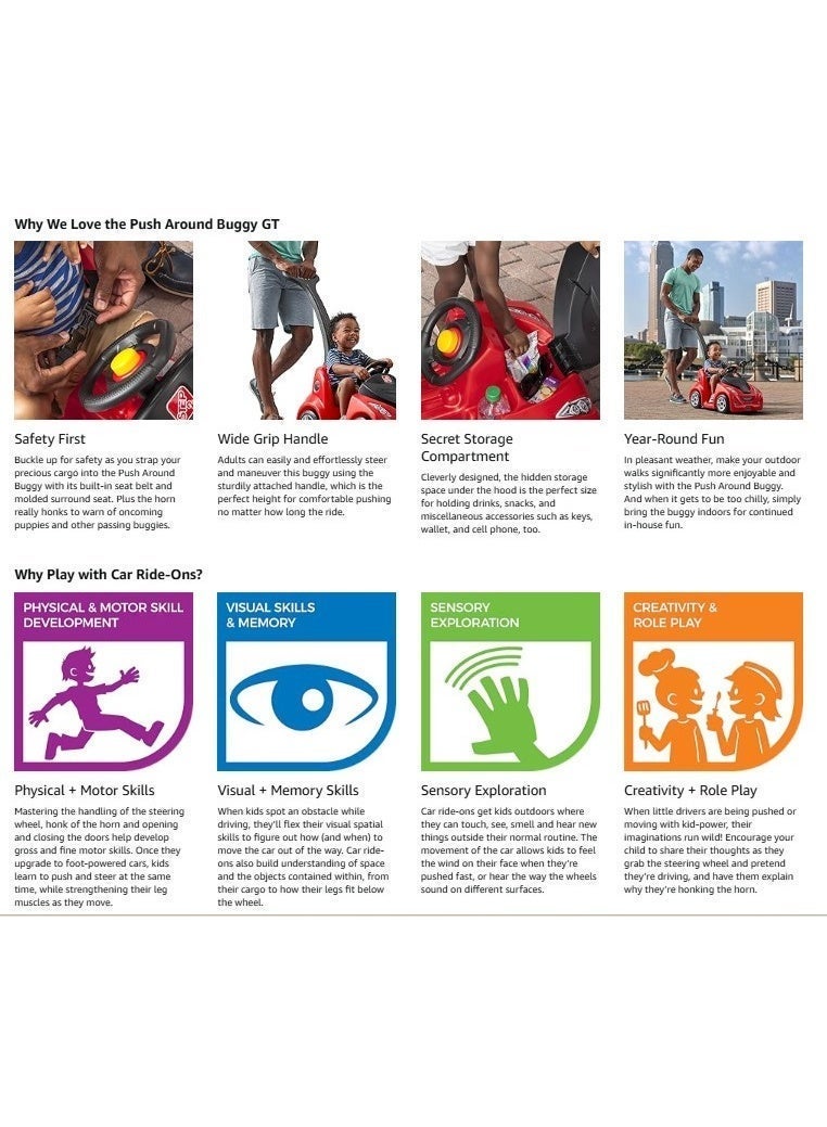 Step2 Buggy GT, Single Seater Kids Push Car, Easy to Store Ride On Toy with Seatbelt, Horn and Storage Trunk, Suitable for Children both Boys and Girls Aged 18m and Above, RED - Image 4