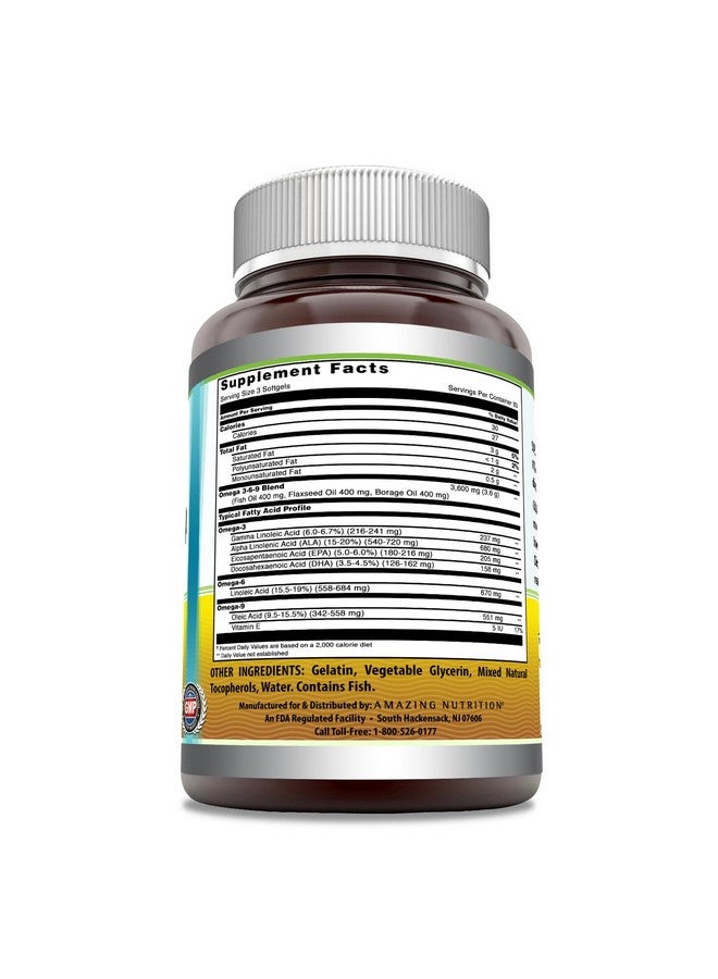 أميزينغ نيوترشن مكمل أوميجا 3.6.9 المذهل | 1200 مجم لكل وجبة | 250 كبسولة هلامية | بدون نكهة | غير معدلة وراثيًا | خالٍ من الجلوتين | صنع في الولايات المتحدة الأمريكية - Image 2