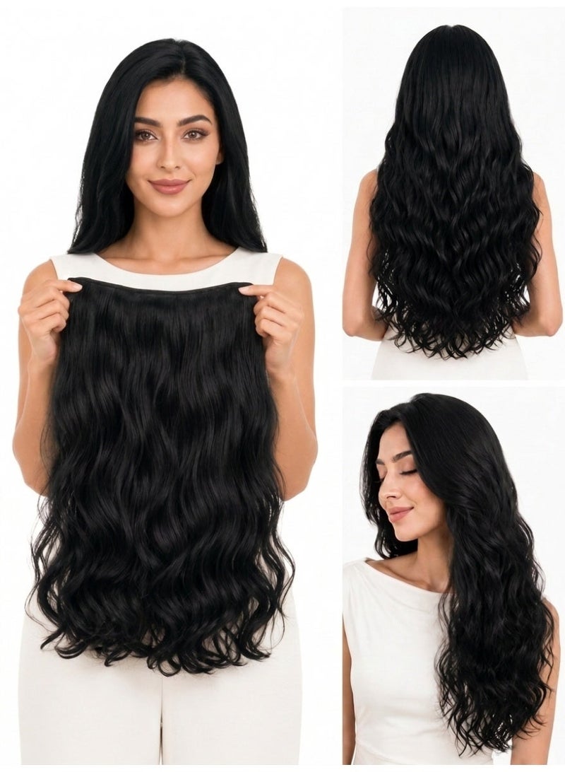 Seamless U-Shaped Wavy One-Piece Hair Extension with 5 Clips - Image 1