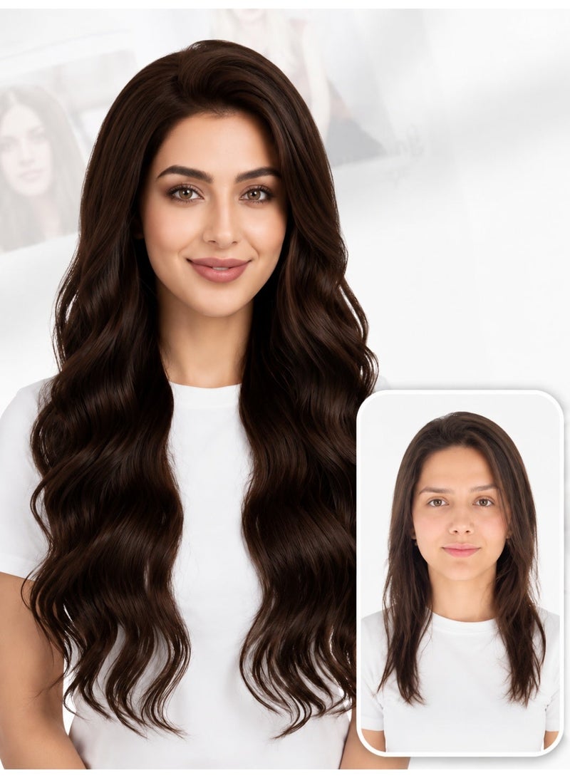 Seamless U-Shaped Wavy One-Piece Hair Extension with 5 Clips - Image 2