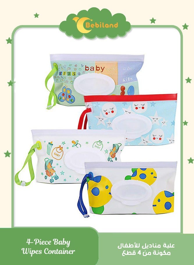 Bebiland 4 Pack Reusable Baby Wipes Container with Nylon Loop, Portable Wet Wipe Pouch for Home Outdoor Travel - Image 1