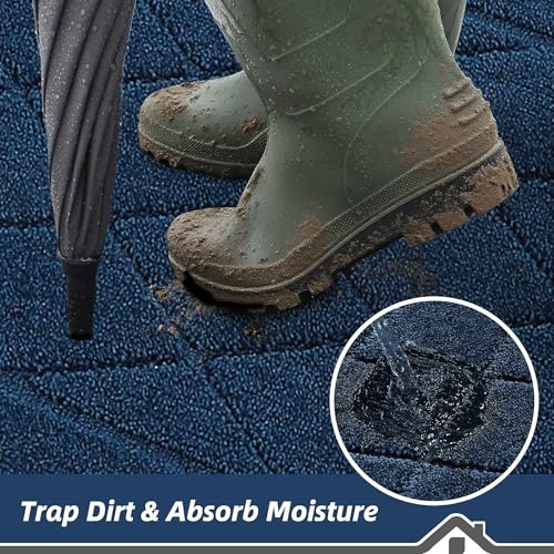 BEQHAUSE Dirt Trapper Door Mat 24" x 36", Doormat Non-Slip Entryway Rugs Washable, Dog Door Mat Stain Resistant and Absorbent Welcome Floor Mat for Front Back Door, Muddy Wet Shoes & Paws, Navy Blue - Image 3