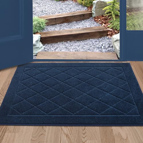 BEQHAUSE Dirt Trapper Door Mat 24" x 36", Doormat Non-Slip Entryway Rugs Washable, Dog Door Mat Stain Resistant and Absorbent Welcome Floor Mat for Front Back Door, Muddy Wet Shoes & Paws, Navy Blue - Image 1