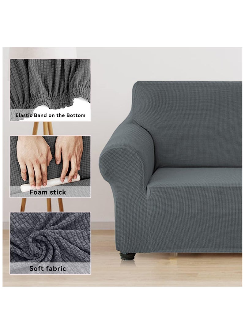 Fabienne Stretch Fit 4-Seater Sofa Cover Soft Brushed Fabric Couch Cover Exquisitely Full Coverage Furniture Protector Slipcover Four Seater Fits on Standard and Recliner Sofa 235-300cm Size Grey - Image 5