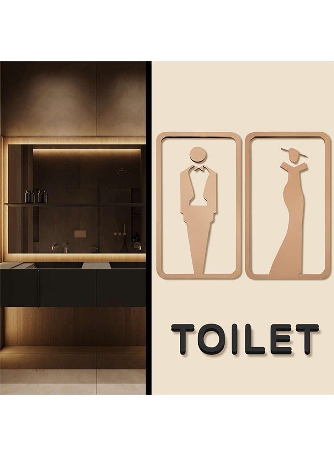 Toilet Signs Restroom Identification Signs for Ladies and Gentlemen, No Drilling Self Adhesive Wall Stickers Symbol, for Business Restaurant Store Parking Restaurant (Golden) - Image 4