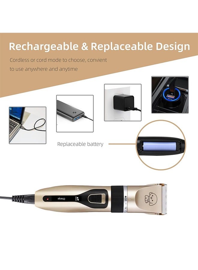 بكومور مجموعة العناية بالكلاب 13 في 1 - ماكينة قص شعر الحيوانات الأليفة لاسلكية قابلة لإعادة الشحن، ماكينة تشذيب شعر كهربائية منخفضة الضوضاء للكلاب والقطط، مجموعة احترافية للعناية بالحيوانات الأليفة مع شفرات قابلة للتعديل، أمشاط توجيه، مقص، فرشاة ومقص أظافر - Image 4