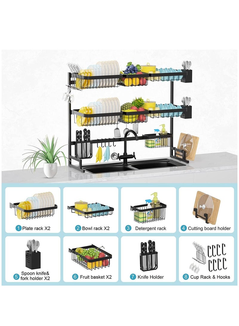 DubaiGallery 3 Layer Stainless Steel Kitchen Rack Dish Organizer Drying Rack Above Sink Drain Rack Kitchen Storage Countertop Utensil Holder - Image 3