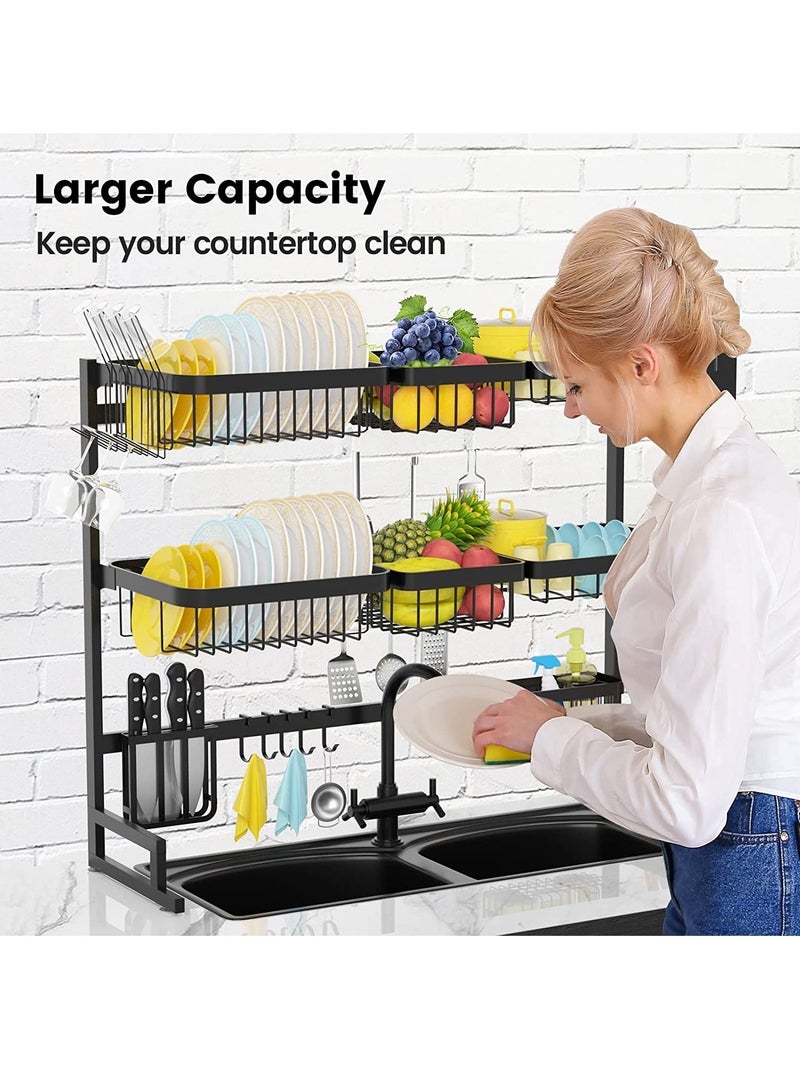 DubaiGallery 3 Layer Stainless Steel Kitchen Rack Dish Organizer Drying Rack Above Sink Drain Rack Kitchen Storage Countertop Utensil Holder - Image 2