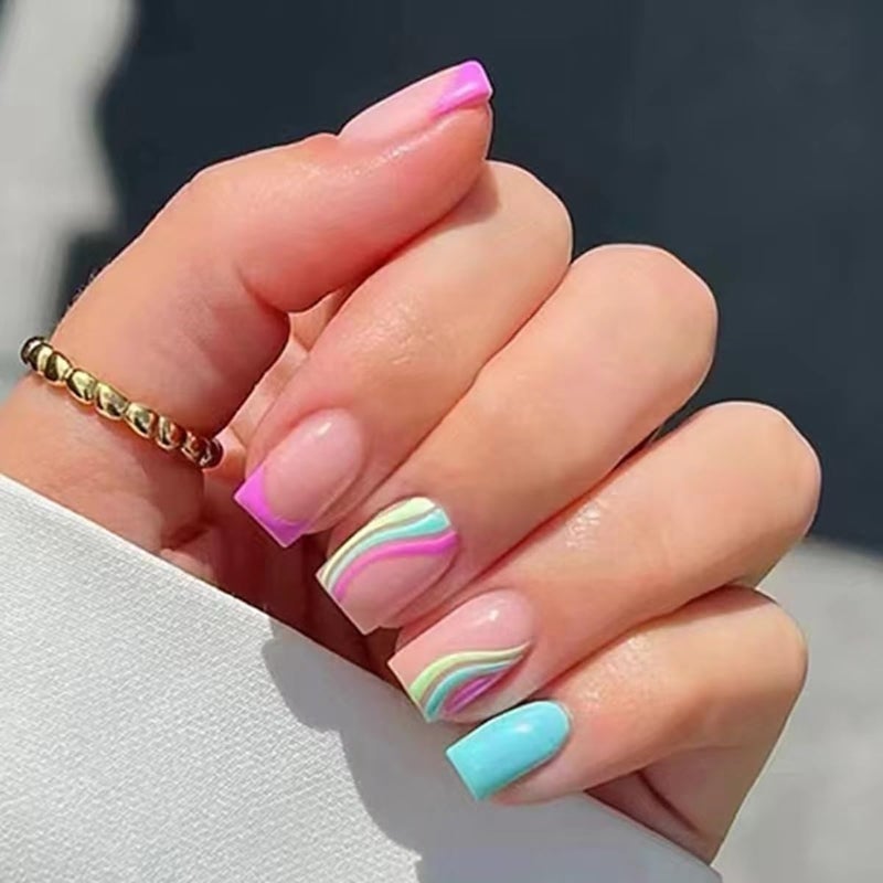 CTTHNBD 6 Packs (144 Pcs) Press on Nails Square, French Tip Press on Nails Short, Medium - Fake Nails Kit for Women 12 Sizes - 6 Styles - Image 2