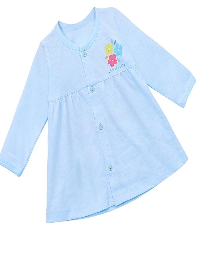 REVOLTEK Baby Girls Full Sleeves Printed Frock Dress with Pants – 100% Cotton | Round Neck, Front Open Buttons -BLUE(6-12 MONTHS) - Image 2