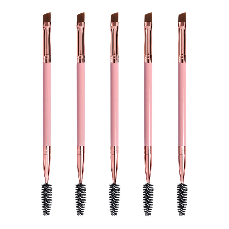 Duo Eyebrow Brush Spoolie Brush and Angled Brow Brush Eyelash Brush for Eye Makeup 5pcs Pink