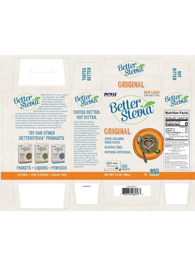 Now Foods Betterstevia 100 Packets. Original Zero Calorie Sweetener, Gluten-free, Nothing Artificial. - Image 2