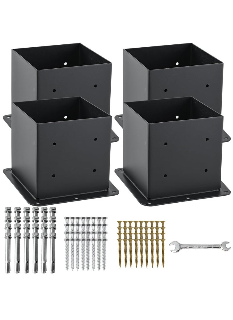 4 Pcs 4x4 Post Base, Post Anchors with Inner Size 5.5x5.5, 13GA Thick Solid Steel, Black Powder Coated, Deck Post Brackets, Support Deck Base Plate, Pergola Brackets, Fence Kit  - Image 1