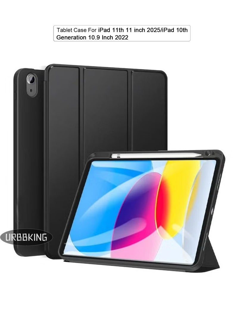 URBBKING Case for iPad (A16) 11th 11 inch 2025 Gen iPad 11 Case/Case for iPad 10th Generation 10.9 Inch 2022 Built-in Pencil Holder Flexible Back Cover,Trifold Stand, Auto Sleep Wake Rebound Series for iPad 2022 Model A2696 A2757 A2777 10th Gen 10.9 Inch/iPad 11th Gen 11" 2025 A3354, A3355, A3356 Black - Image 1