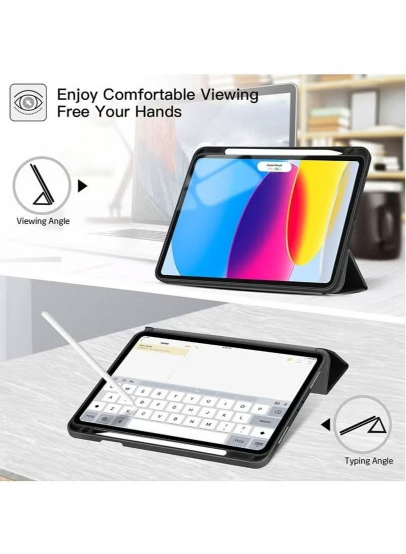 URBBKING Case for iPad (A16) 11th 11 inch 2025 Gen iPad 11 Case/Case for iPad 10th Generation 10.9 Inch 2022 Built-in Pencil Holder Flexible Back Cover,Trifold Stand, Auto Sleep Wake Rebound Series for iPad 2022 Model A2696 A2757 A2777 10th Gen 10.9 Inch/iPad 11th Gen 11" 2025 A3354, A3355, A3356 Black - Image 3