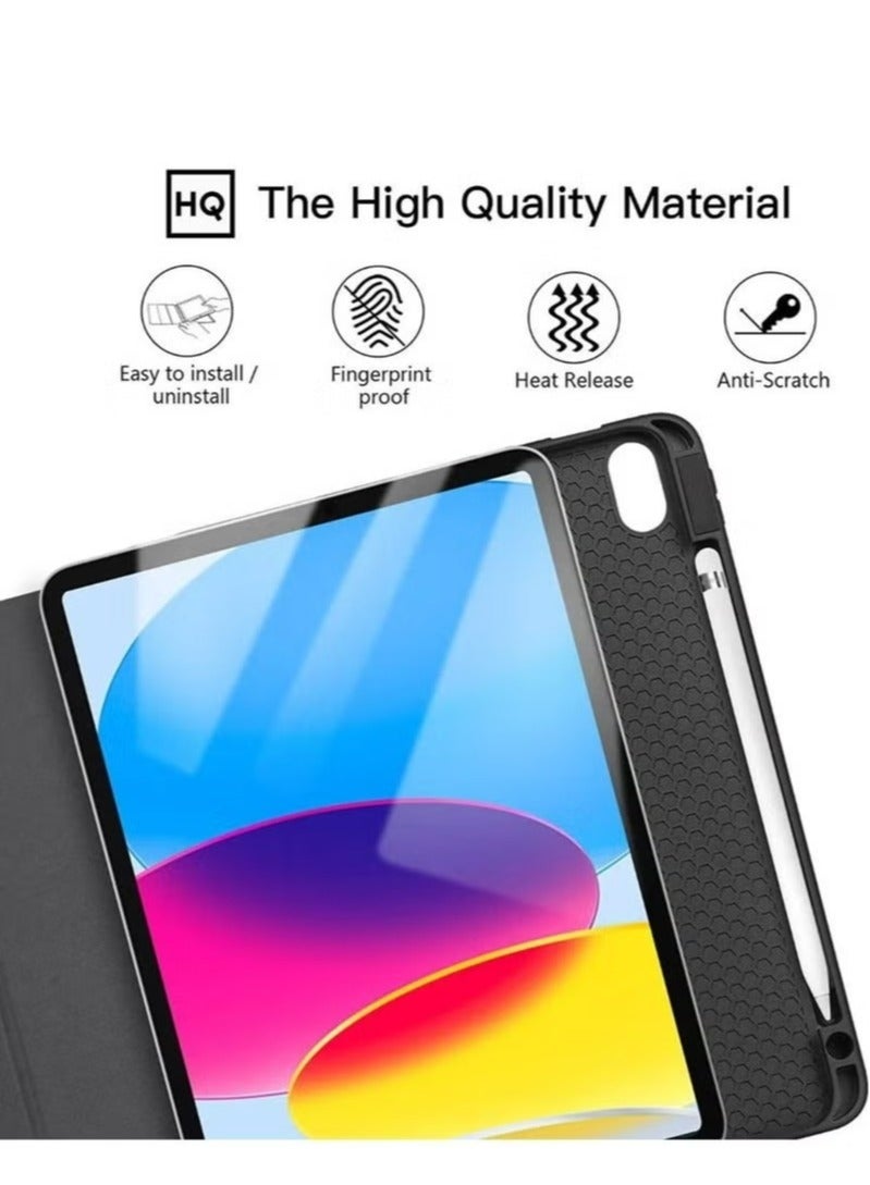 URBBKING Case for iPad (A16) 11th 11 inch 2025 Gen iPad 11 Case/Case for iPad 10th Generation 10.9 Inch 2022 Built-in Pencil Holder Flexible Back Cover,Trifold Stand, Auto Sleep Wake Rebound Series for iPad 2022 Model A2696 A2757 A2777 10th Gen 10.9 Inch/iPad 11th Gen 11" 2025 A3354, A3355, A3356 Black - Image 2
