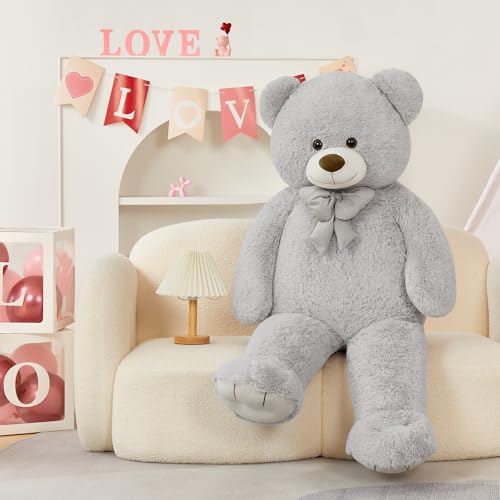 Tezituor Big Teddy Bear 47 Inches Soft Giant Stuffed Animal Life Size 4 Feet Plush Bear Toy Valentines Christmas Birthday Gift for Girlfriend KidsGrey - Image 5