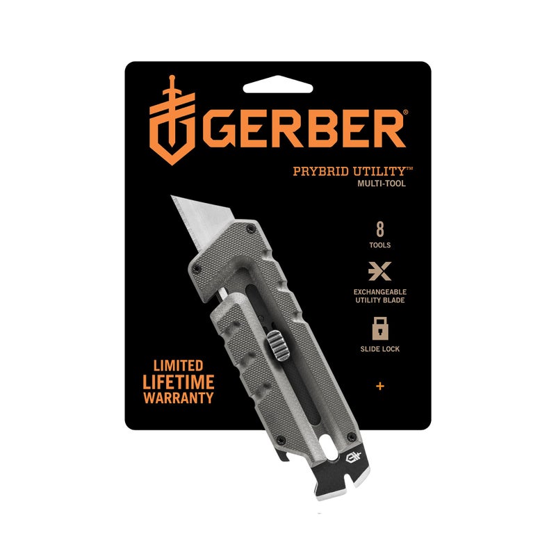 Gerber Gerber Gear Prybrid Multi Tool Utility Pocket Knife - Utility EDC Razor Knife with Retractable Blade and Pry Bar - Grey  - Image 1