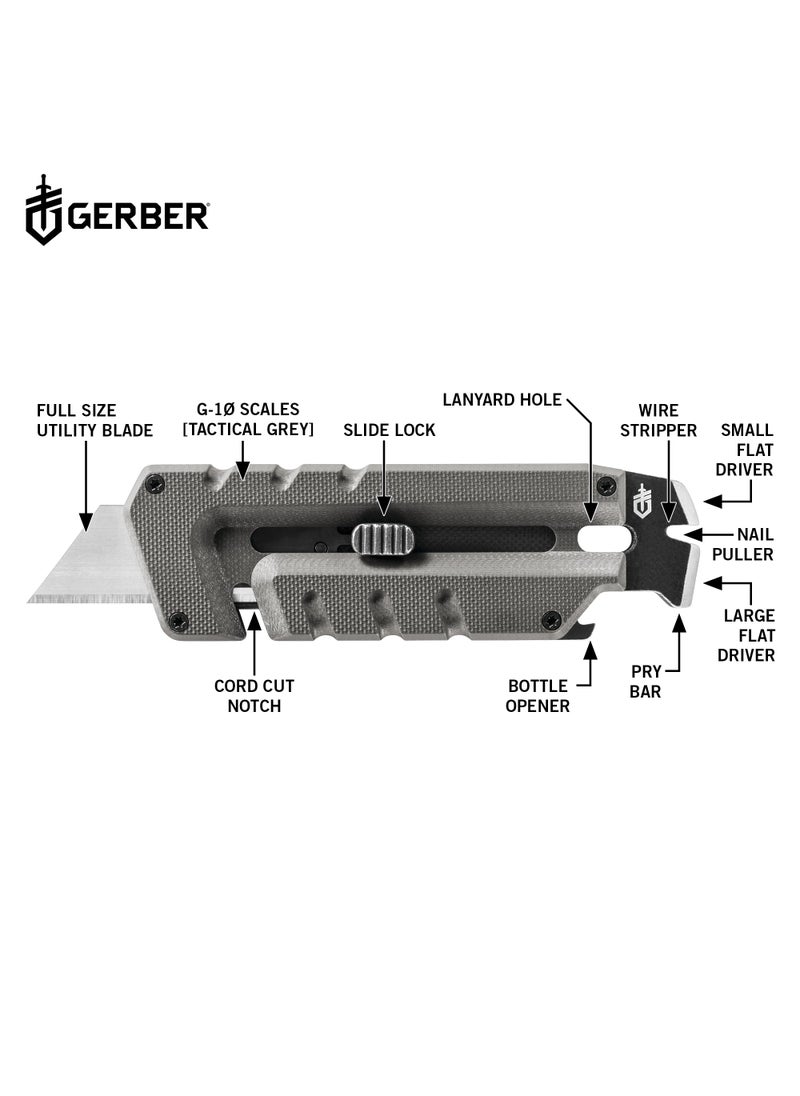 Gerber Gerber Gear Prybrid Multi Tool Utility Pocket Knife - Utility EDC Razor Knife with Retractable Blade and Pry Bar - Grey  - Image 2