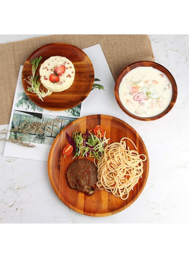 AIDEA Acacia Wood Dinner Plates, 11Inch Round Wood Plates Set of 4, Easy Cleaning & Lightweight for Dishes Snack, Dessert, Unbreakable Classic Plate - Image 3