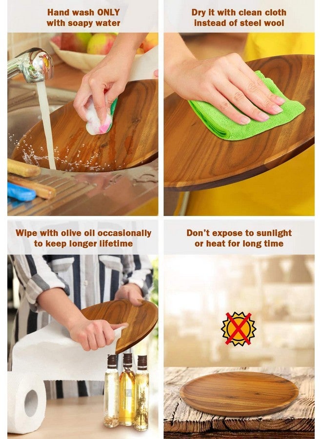 AIDEA Acacia Wood Dinner Plates, 11Inch Round Wood Plates Set of 4, Easy Cleaning & Lightweight for Dishes Snack, Dessert, Unbreakable Classic Plate - Image 5