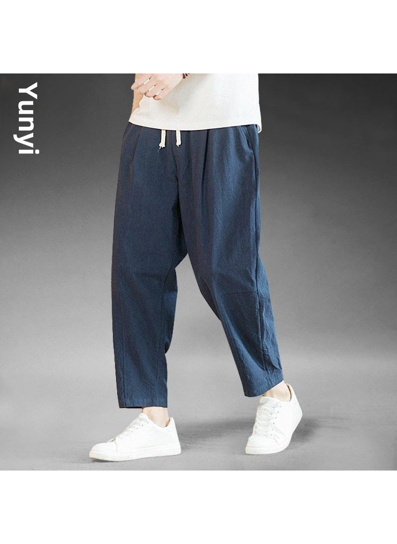 Generic - Summer Linen Cropped Pants Casual Loose Navy blue - Image 1