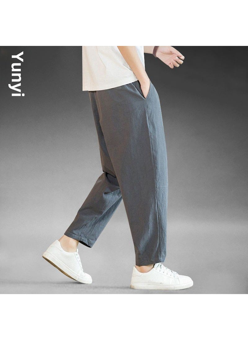 Generic - Summer Linen Cropped Pants Casual Loose Navy blue - Image 1