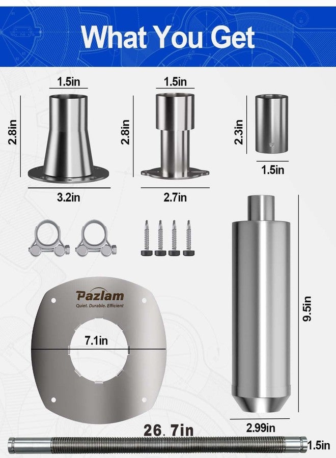 PAZLAM Generator Exhaust Extension Silencer Kit - Universal Fit for Firman, Honda, Champion & More - Heavy-Duty Stainless Steel Muffler with Flexible Pipe - Noise Reduction & Fume Venting（Silver） - Image 3