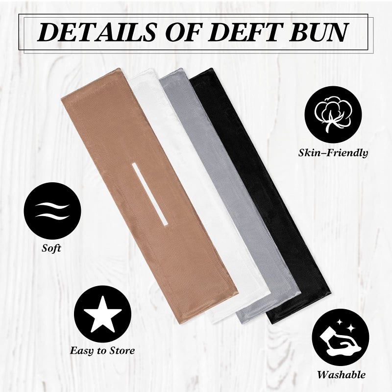 Syhood 4 Pieces Deft Hair Bun Maker Doughnut Hair Bun French Hairstyle(Black, Khaki, White, Gray) - Image 4