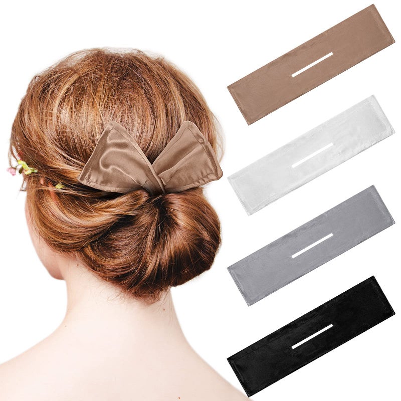 Syhood 4 Pieces Deft Hair Bun Maker Doughnut Hair Bun French Hairstyle(Black, Khaki, White, Gray) - Image 1