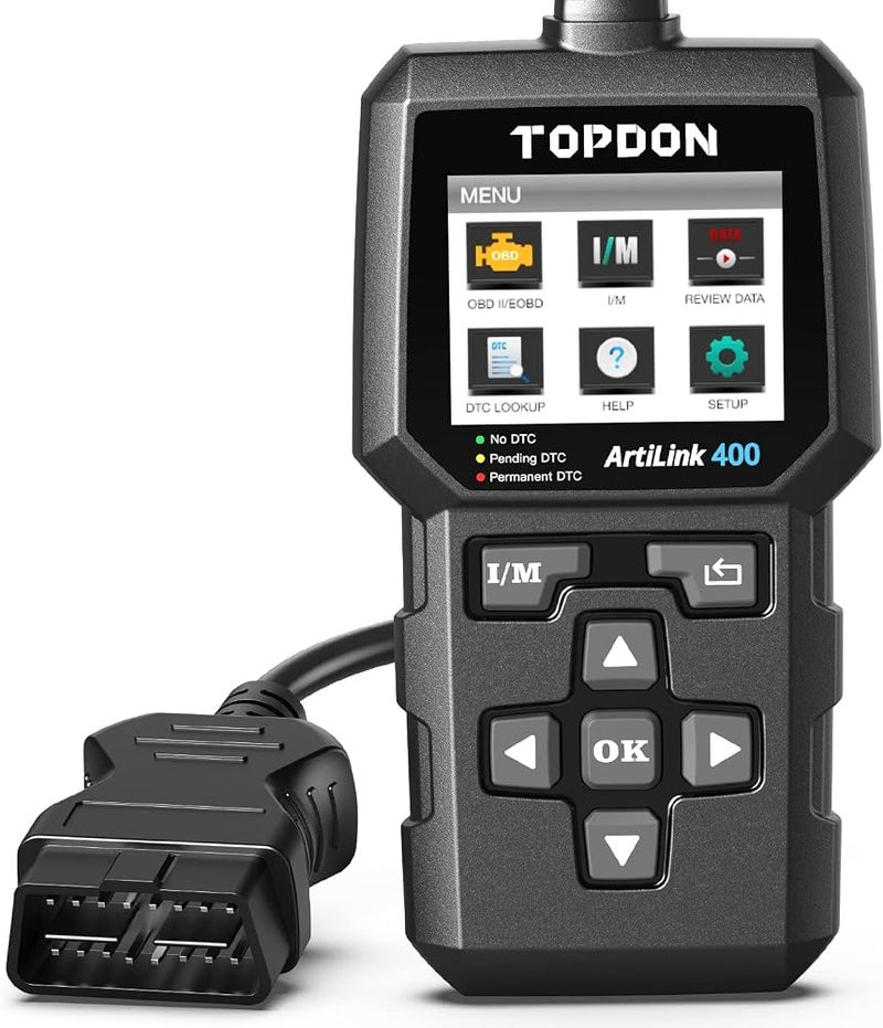 توب دون 1 أداة تشخيص OBD2، أداة تشخيص سيارات TOPDON AL400، قابلة لقراءة بيانات الوحدة الإلكترونية (I/M)، تدعم 10 وضعيات تشخيص OBD2، تساعد في فحص مصباح خراب المحرك، واختبار التلوث الهوائي، مناسبة للسيارات الأوروبية منذ عام 2000 فصاعدًا. - Image 1