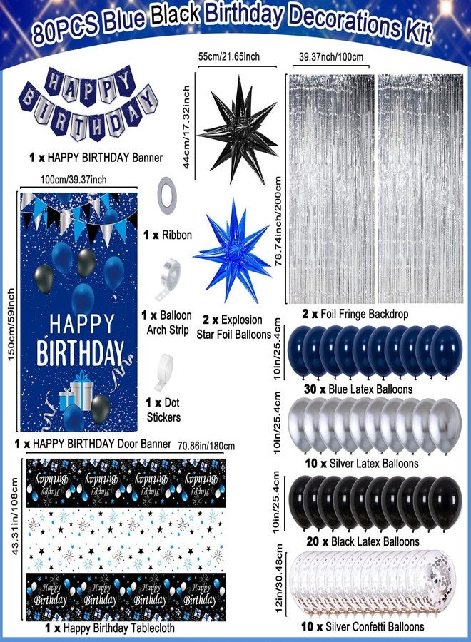 Pounira Blue Birthday Decorations for Men Boys, Blue and Black Happy Birthday Decorations for Him Her Happy Birthday Door Banner, Balloons, Tablecloth Foil Backdrop Star Balloons Bday Party Decor for Friend - Image 3