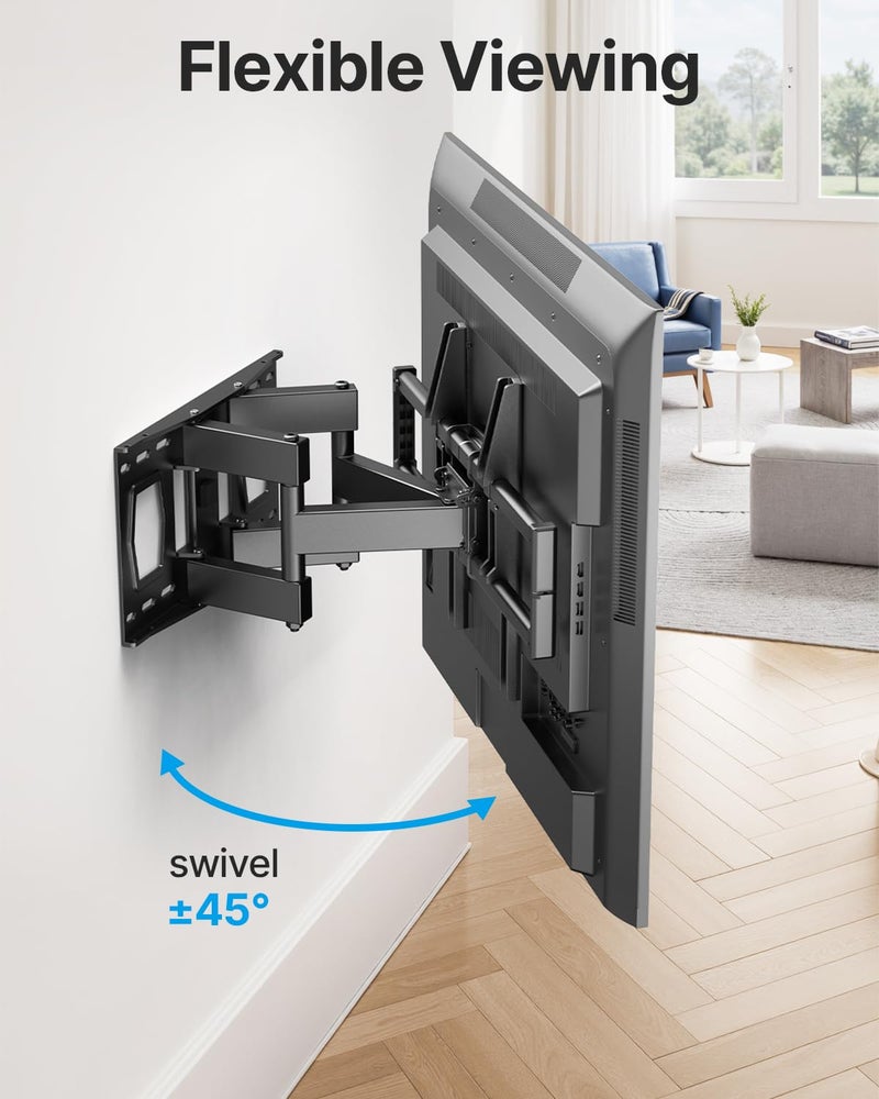 USX STAR Full Motion TV Wall Mount for 37-85 Inch TVs Mounts Up to 132lbs, Fit 16" Wood Stud, Max VESA 600x400mm, Swivel and Tilt Articulating Wall Mount TV Bracket,Fit Most 55+ 65 70 75 inch TVs - Image 2