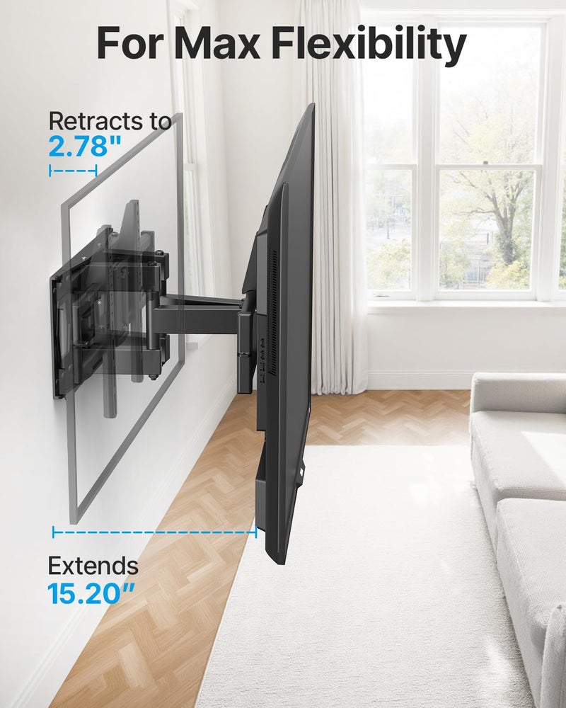 USX STAR Full Motion TV Wall Mount for 37-85 Inch TVs Mounts Up to 132lbs, Fit 16" Wood Stud, Max VESA 600x400mm, Swivel and Tilt Articulating Wall Mount TV Bracket,Fit Most 55+ 65 70 75 inch TVs - Image 4