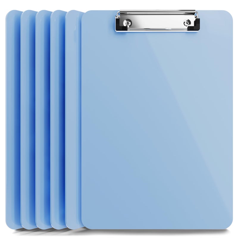 Office Solutions Direct Light Blue Plastic Clipboard with Low Profile Clip (Pack of 6) - Letter Size Clipboard Blue with Flat Clip, A4 Size Acrylic Clip Board for Boys and Girls | Cute College & Back to School Supplies - Image 1