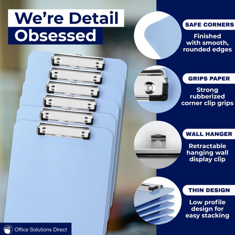 Office Solutions Direct Light Blue Plastic Clipboard with Low Profile Clip (Pack of 6) - Letter Size Clipboard Blue with Flat Clip, A4 Size Acrylic Clip Board for Boys and Girls | Cute College & Back to School Supplies - Image 4