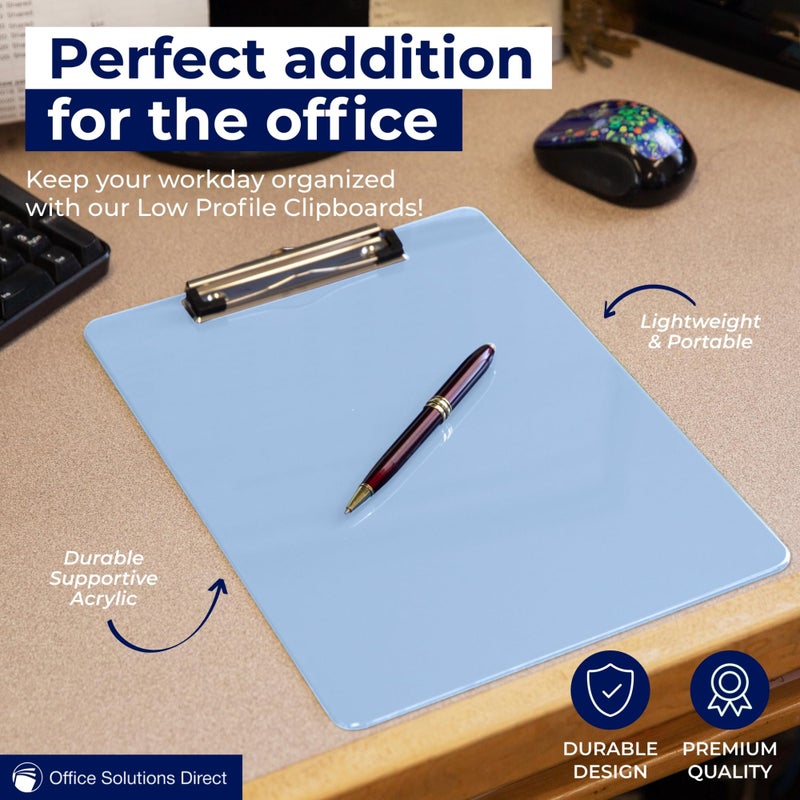 Office Solutions Direct Light Blue Plastic Clipboard with Low Profile Clip (Pack of 6) - Letter Size Clipboard Blue with Flat Clip, A4 Size Acrylic Clip Board for Boys and Girls | Cute College & Back to School Supplies - Image 2