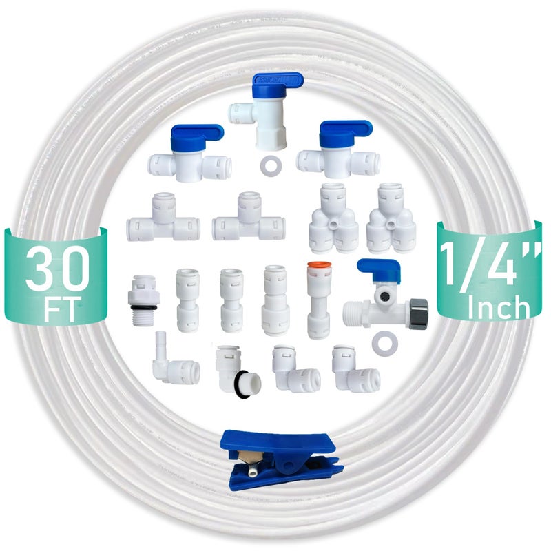 ESHIONG NSF Certified 14 OD Push to Connect Fittings for RO Reverse Osmosis Water Filterwith ShutOff T Valve18 pcs30 feet 14 Water tubing