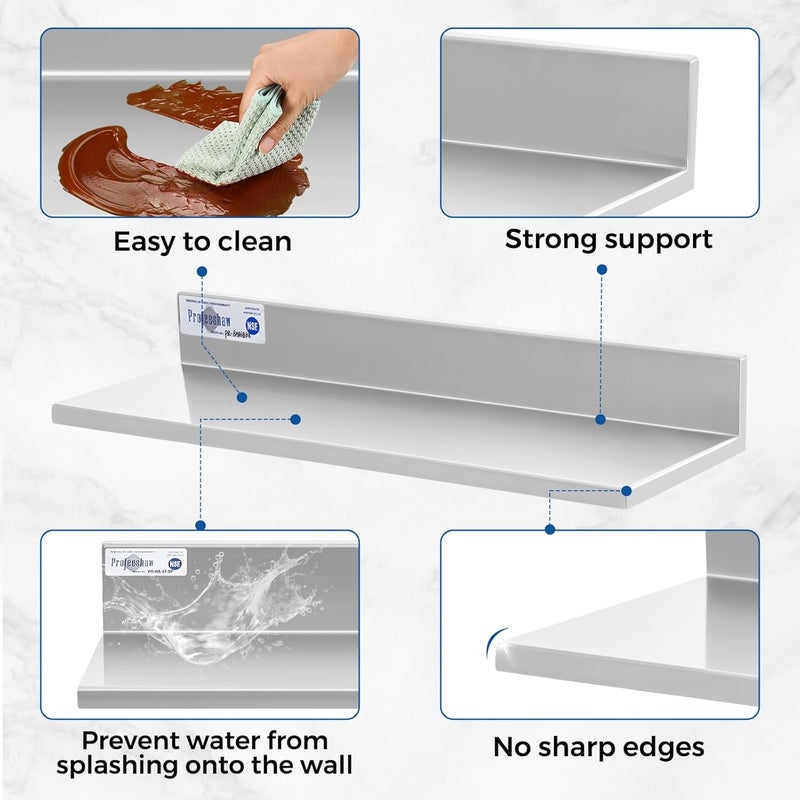 Profeeshaw Stainless Steel Shelf Wall Mounted Commercial Stainless Steel Shelves 8.6 * 24 Inch 50lb Heavy Duty Commercial Kitchen Shelf for Restaurant, Bar, Utility Room, Kitchen and Garage - Image 4