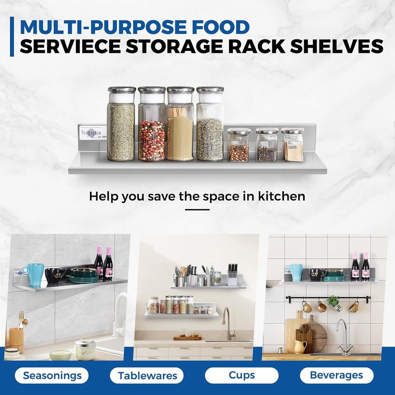 Profeeshaw Stainless Steel Shelf Wall Mounted Commercial Stainless Steel Shelves 8.6 * 24 Inch 50lb Heavy Duty Commercial Kitchen Shelf for Restaurant, Bar, Utility Room, Kitchen and Garage - Image 5