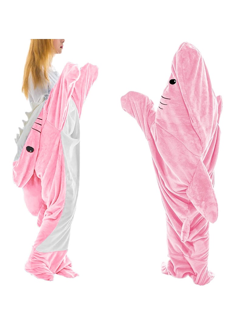 Wearable Shark Blanket Hoodie, Whale Blanket for Adult Kids, Super Soft Cozy Flannel Wearable Blanket Hoodie, for Girls Interesting Blanket Gifts, Pink, One Size  - Image 1