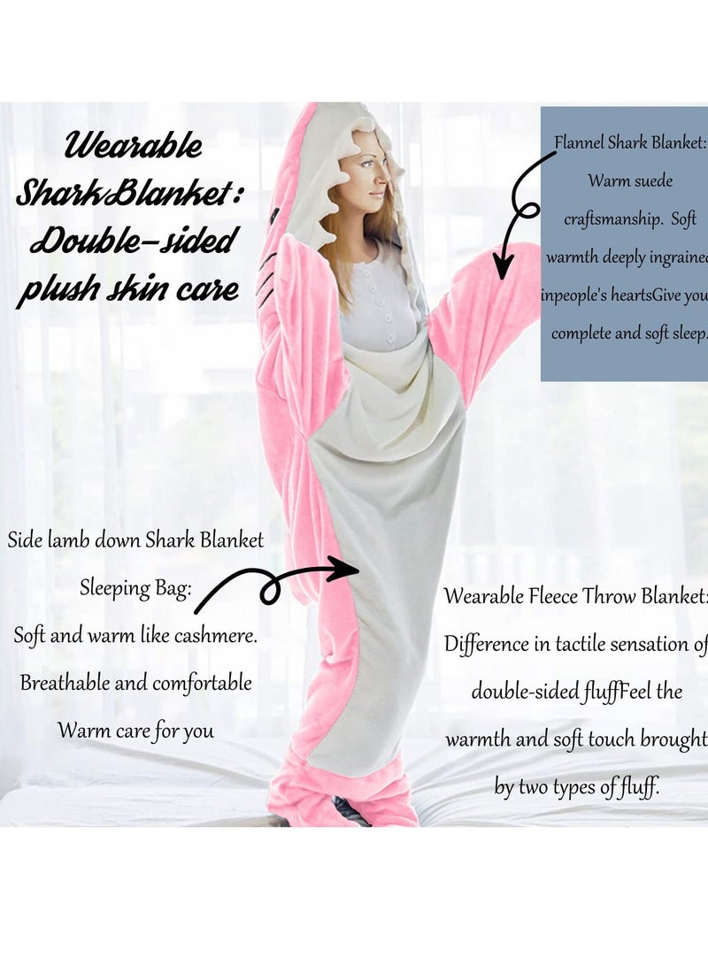Wearable Shark Blanket Hoodie, Whale Blanket for Adult Kids, Super Soft Cozy Flannel Wearable Blanket Hoodie, for Girls Interesting Blanket Gifts, Pink, One Size  - Image 2