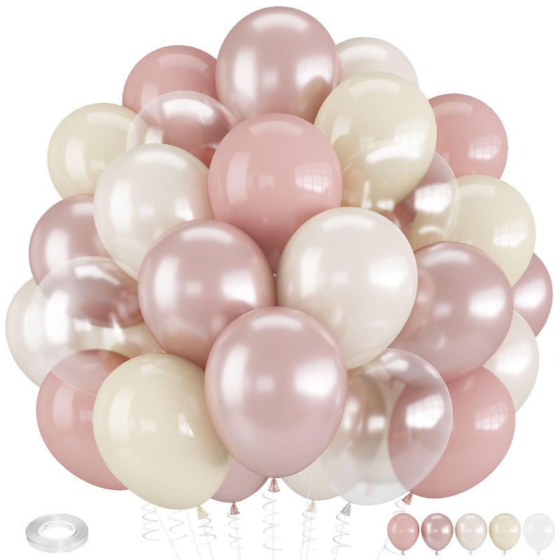 Froova Dusty Pink Balloons 12 Inch Double Stuffed Blush Pale Light Pink and Pearl Balloon Clear Balloon for Women Girls Baby Shower Bridal Shower Wedding Boho Birthday Party Decorations - Image 2