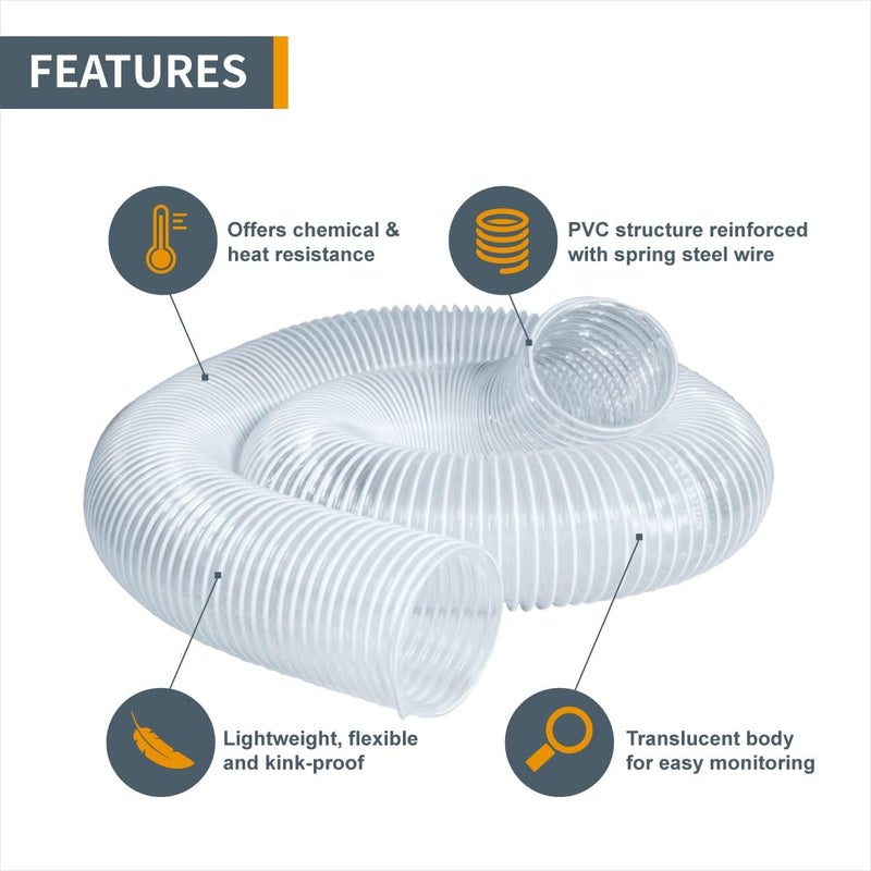 POWERTEC 70437 3" x 10' PVC Dust Collection Hose with 4-Inch to 3-Inch Reducer and 5pc 3 Inch Key Hose Clamp for Dust Collector for Woodworking and Shop Vacuum - Image 4