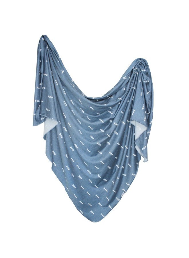Copper Pearl Large Premium Knit Baby Swaddle Receiving Blanket Navy and White Triangles"North" - Image 1